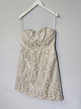 American Eagle Cream and Gold Strapless Dress